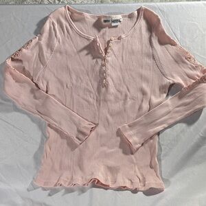 Free People Blush Long Sleeve Top with Lace Accents